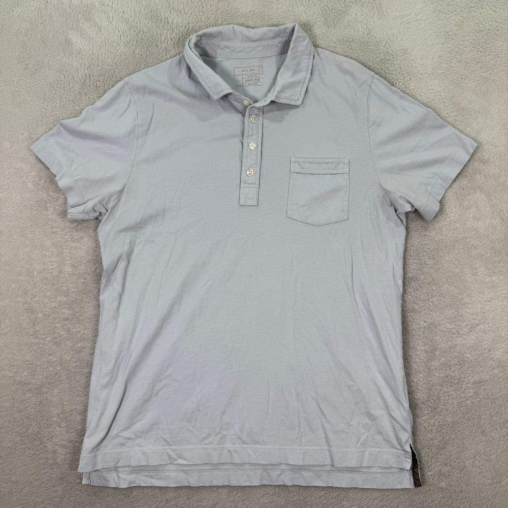 Billy Reid Mens Large‎ Slim Fit Garment Dyed Polo Shirt Light Blue Casual Preppy